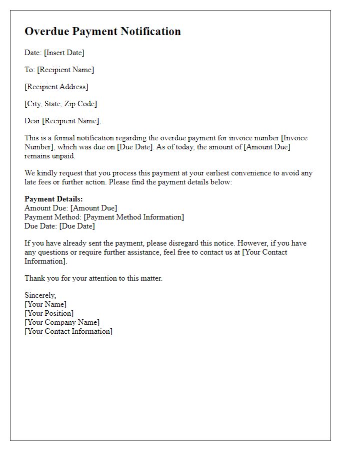 Letter template of overdue payment notification