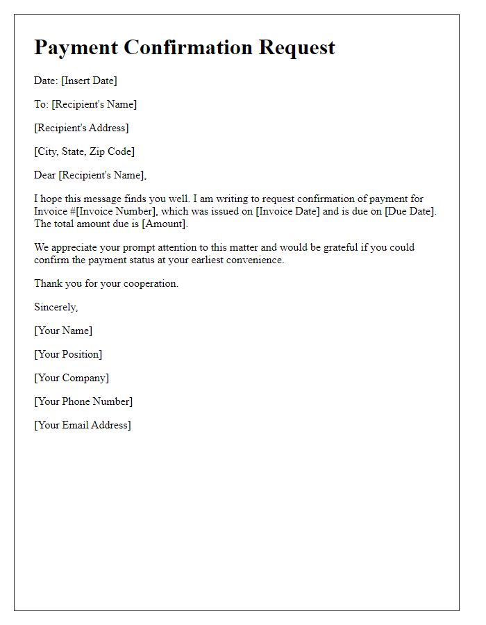 Letter template of payment confirmation request