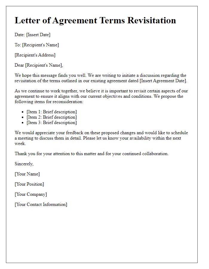 Letter template of agreement terms revisitation