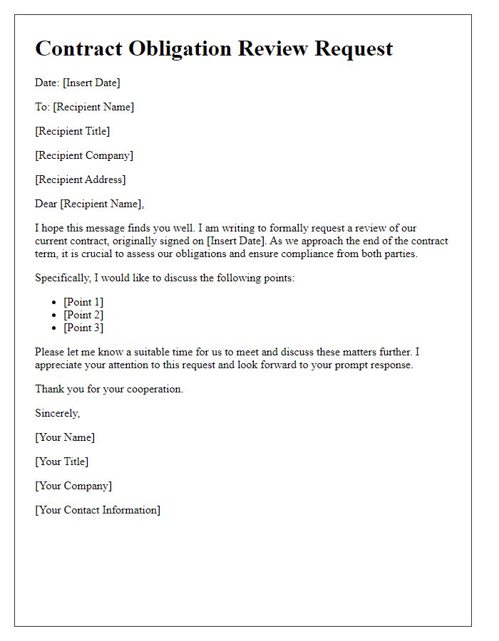 Letter template of contract obligation review request