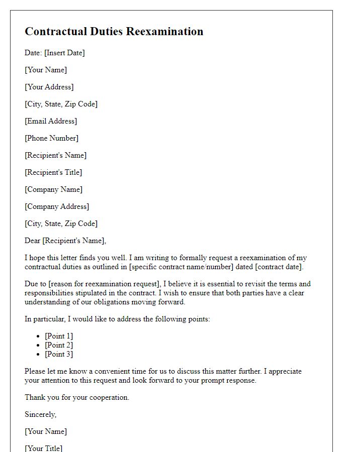 Letter template of contractual duties reexamination