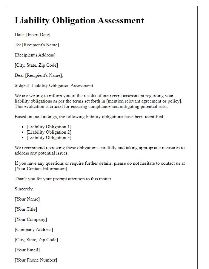 Letter template of liability obligation assessment