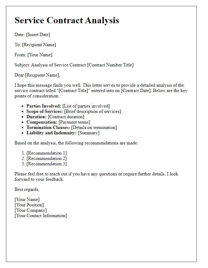 Letter template of service contract analysis