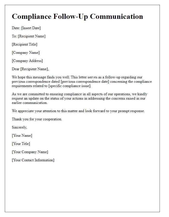 Letter template of compliance follow-up communication