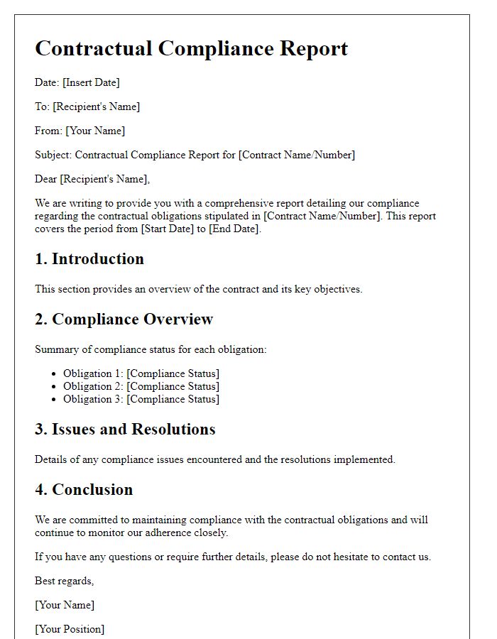 Letter template of contractual compliance report