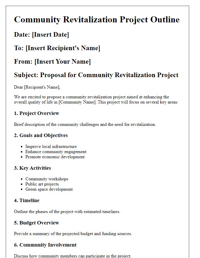 Letter template of community revitalization project outline