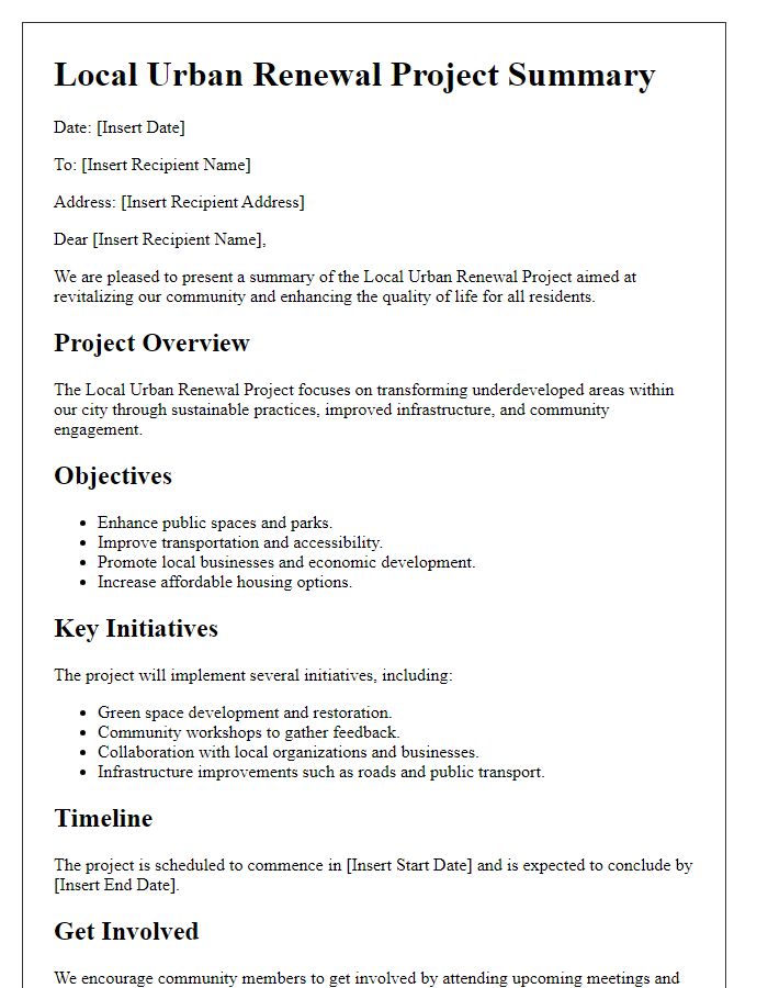 Letter template of local urban renewal project summary