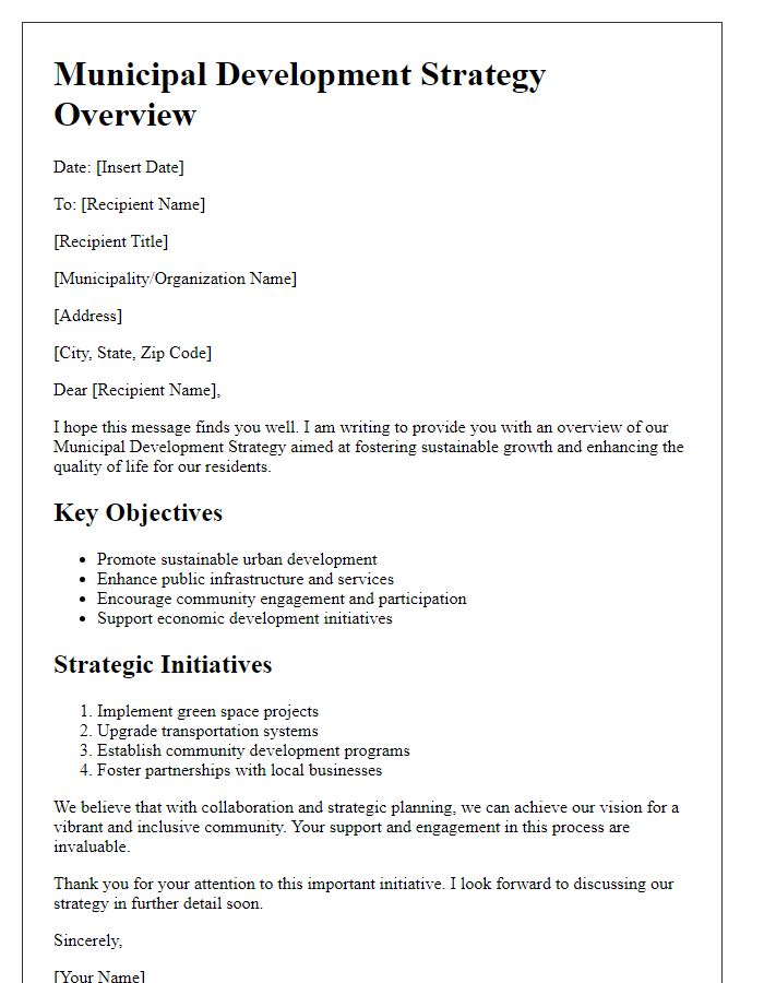 Letter template of municipal development strategy overview