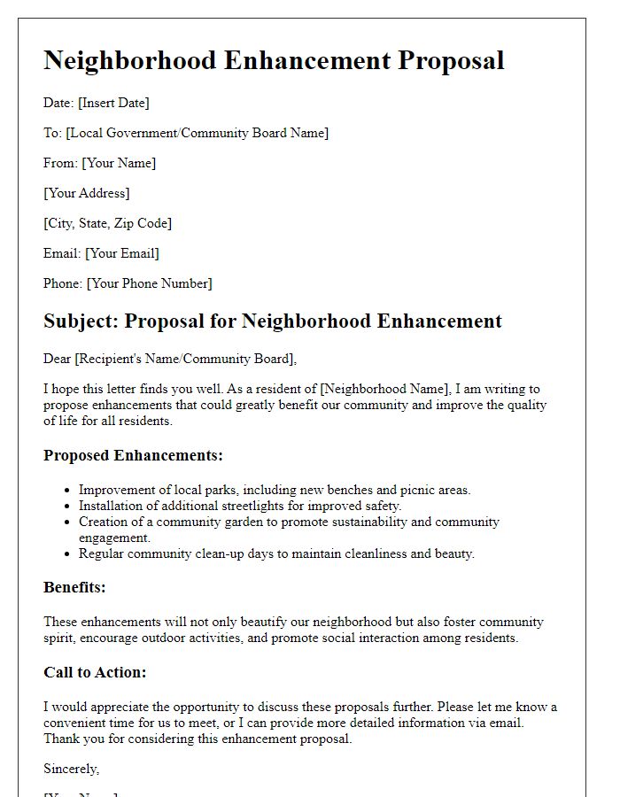 Letter template of neighborhood enhancement proposal