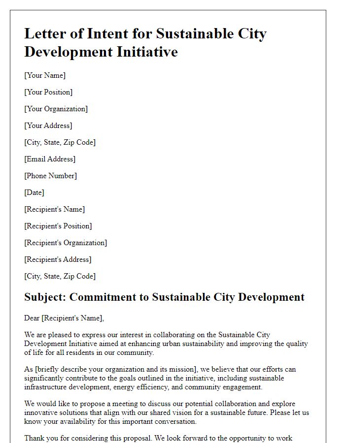 Letter template of sustainable city development initiative