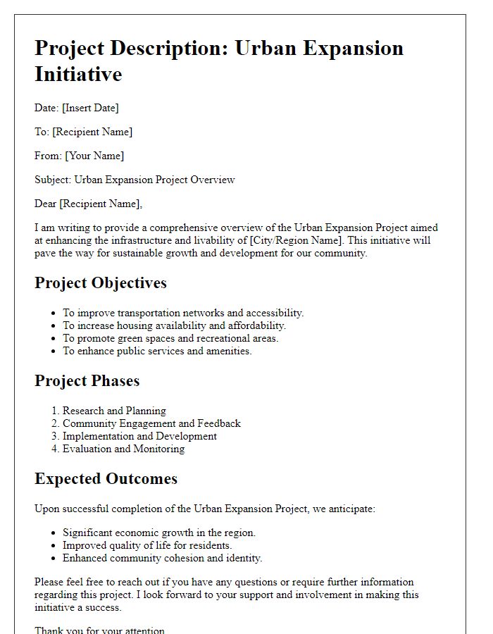 Letter template of urban expansion project description