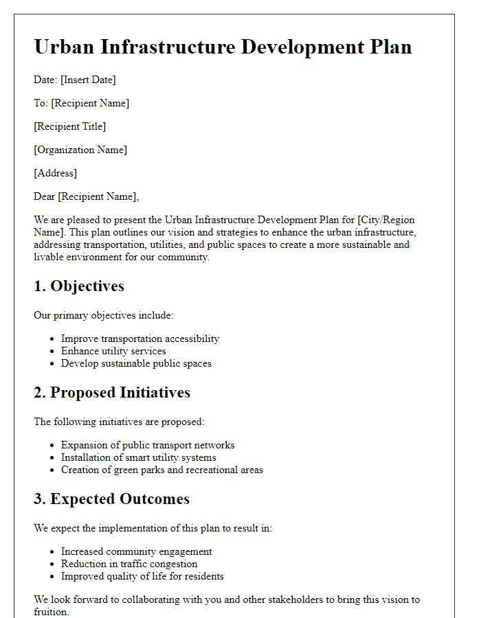 Letter template of urban infrastructure development plan