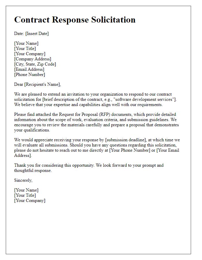 Letter template of contract response solicitation for industry affiliates.