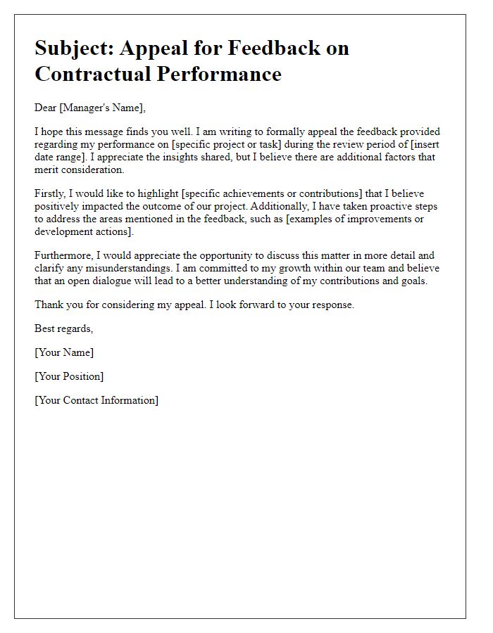 Letter template of contractual feedback appeal for team members.