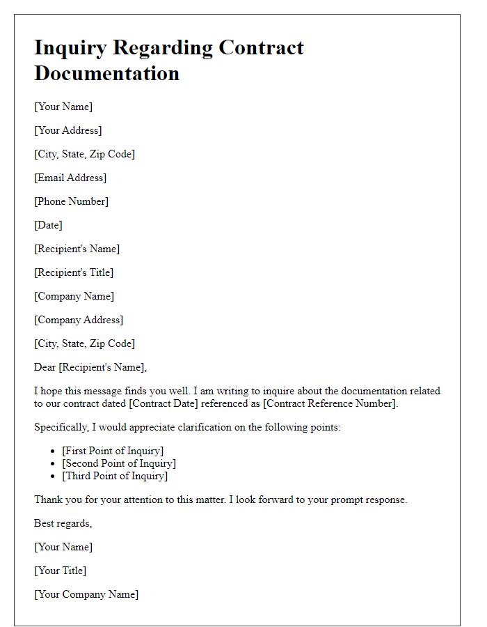 Letter template of contract documentation inquiry