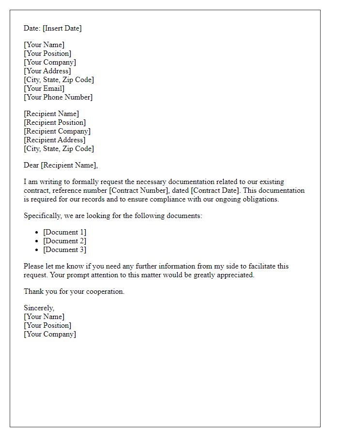 Letter template of formal contract documentation request