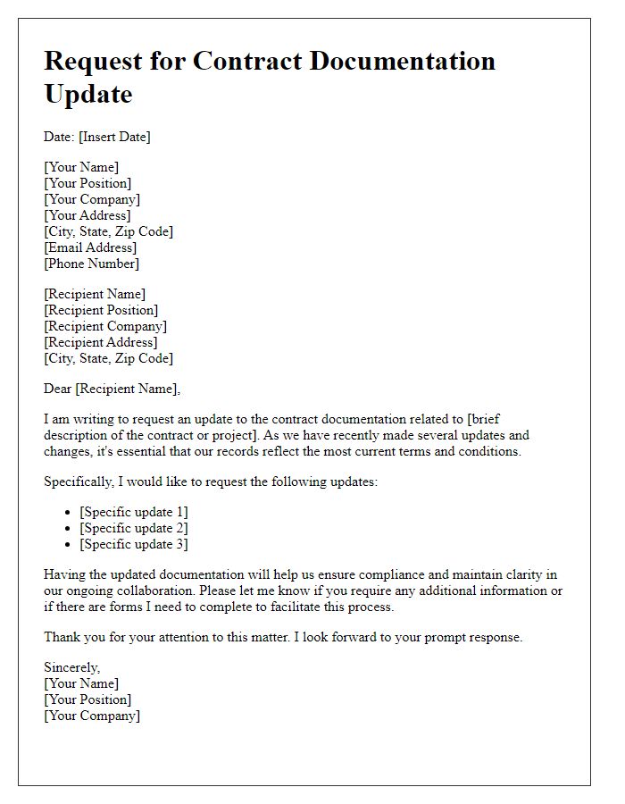 Letter template of request for contract documentation update