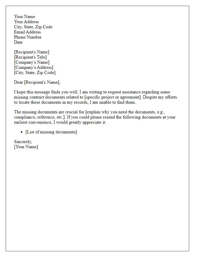 Letter template of request for missing contract documents