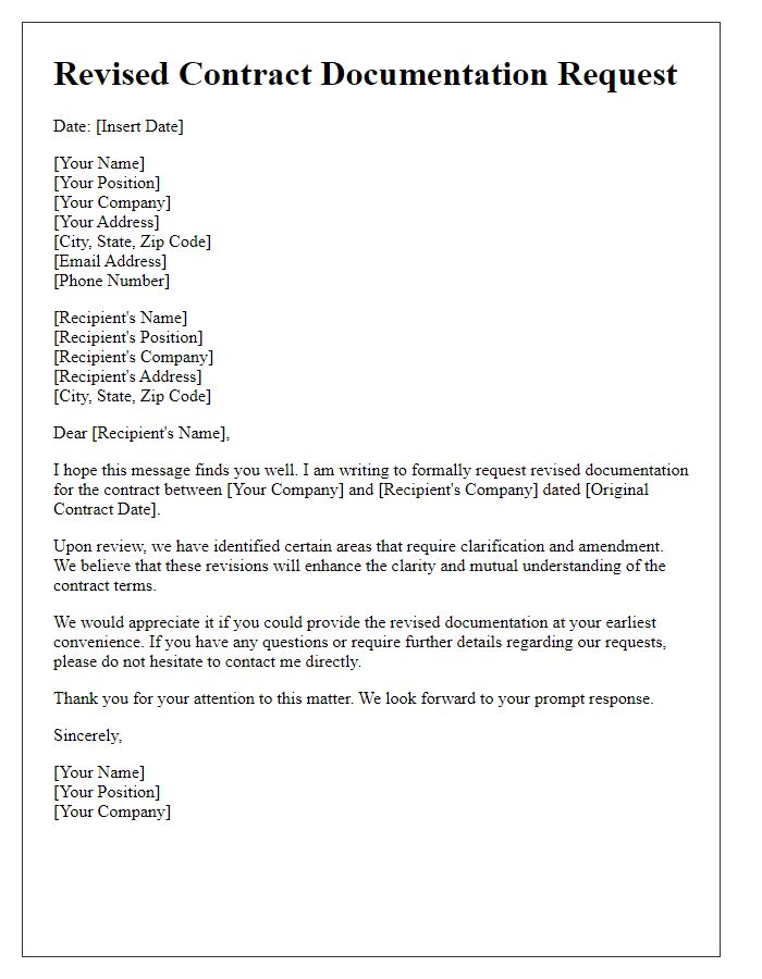 Letter template of revised contract documentation request