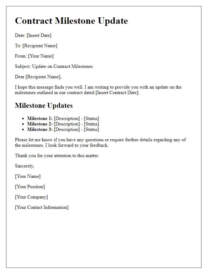 Letter template of contract milestone update