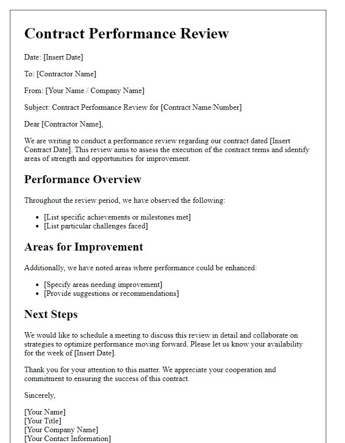 Letter template of contract performance review