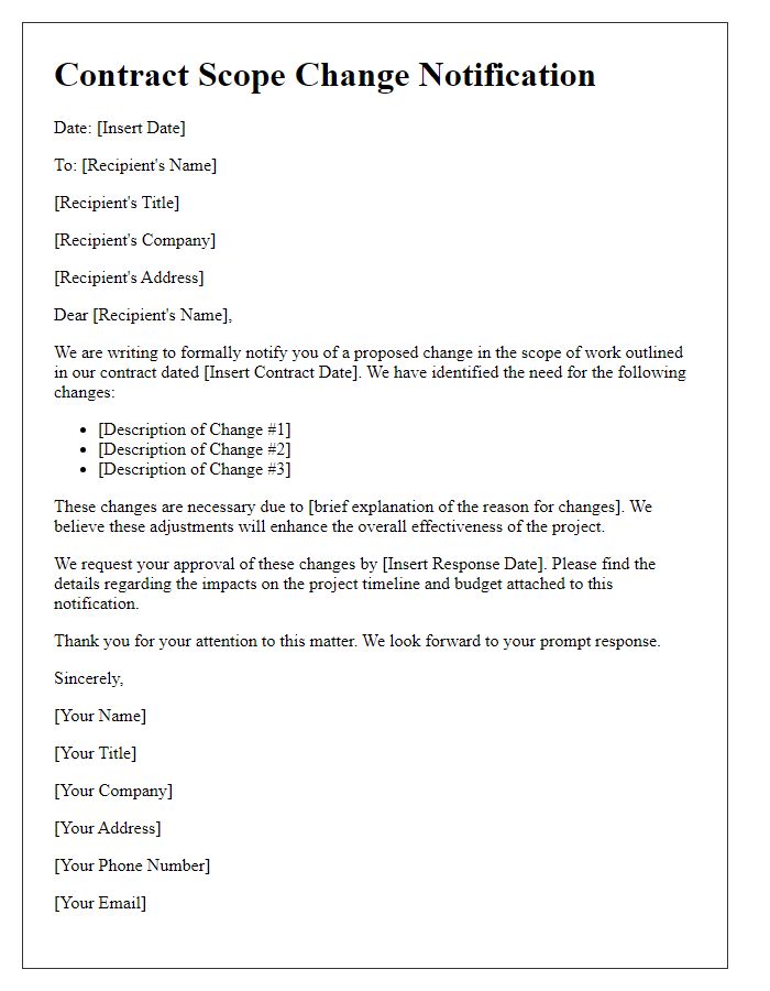 Letter template of contract scope change notification