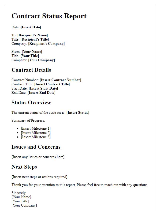 Letter template of contract status report