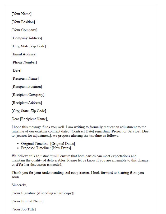 Letter template of contract timeline adjustment