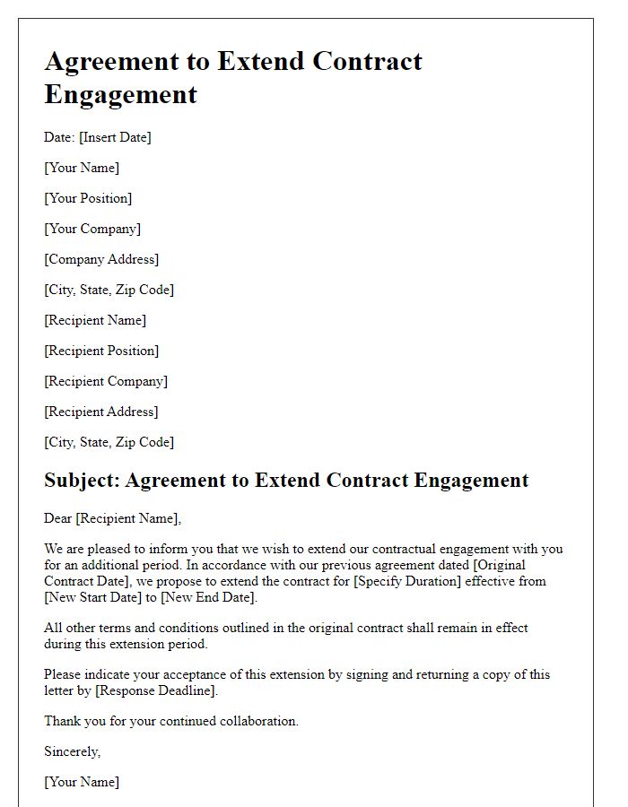 Letter template of Agreement to Extend Contract Engagement