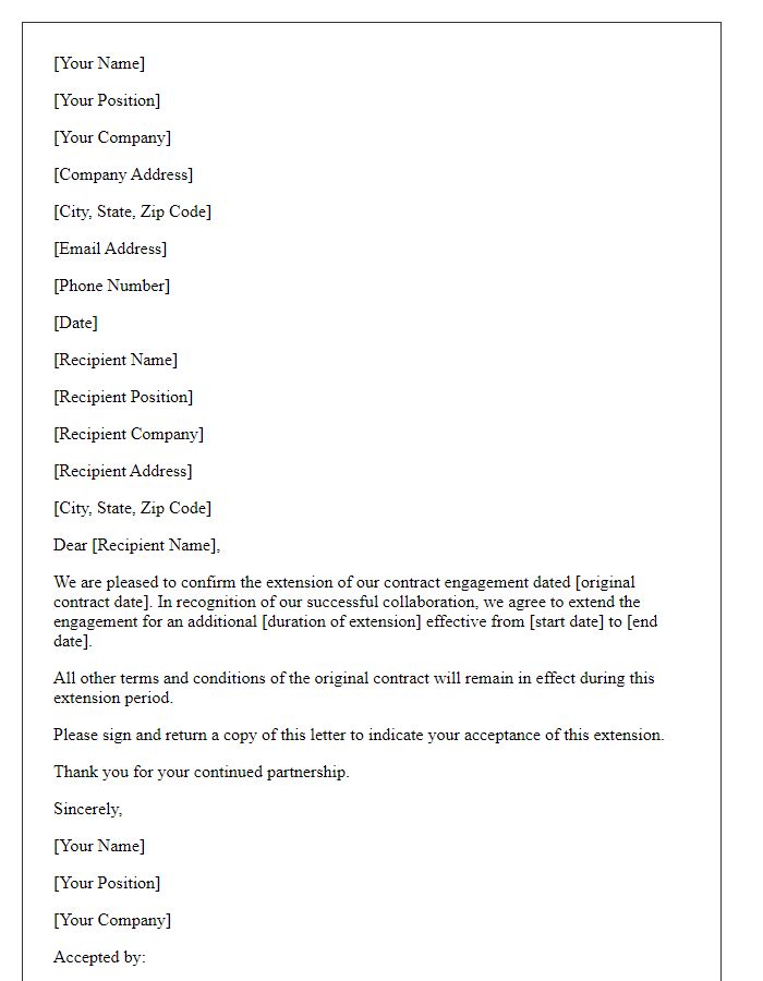 Letter template of Confirmation of Contract Engagement Extension