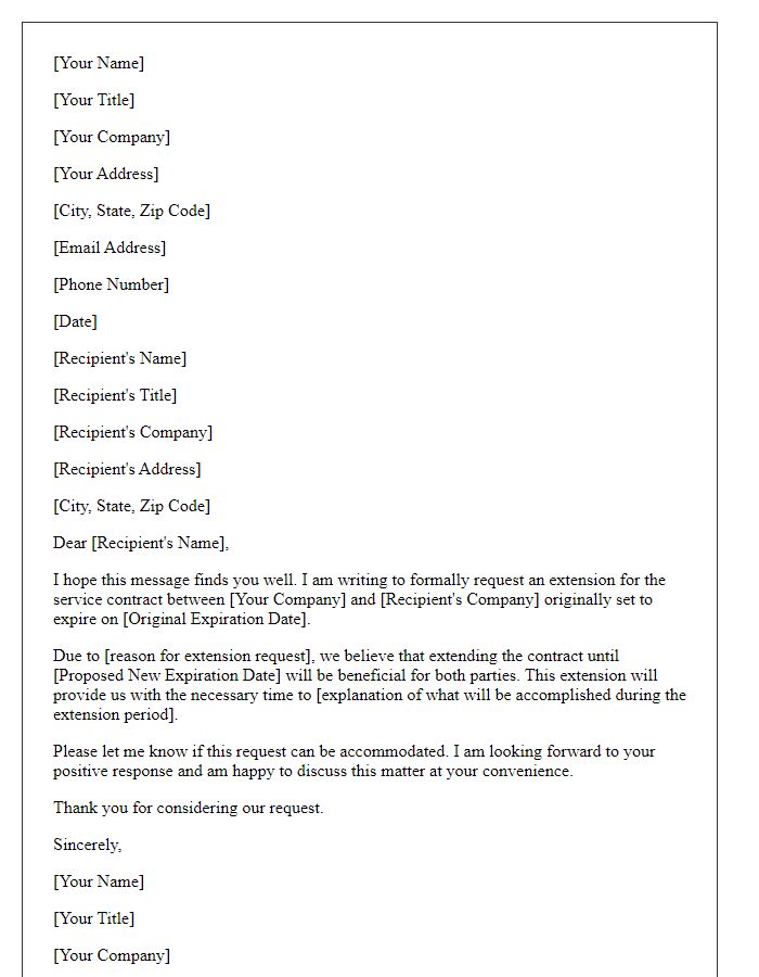 Letter template of Extension Request for Service Contract