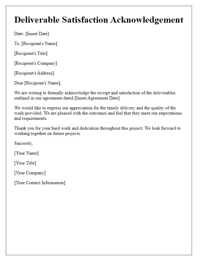 Letter template of deliverable satisfaction acknowledgement