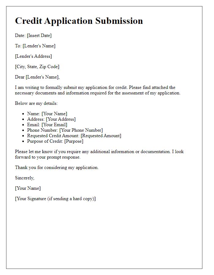 Letter template of contract credit application submission