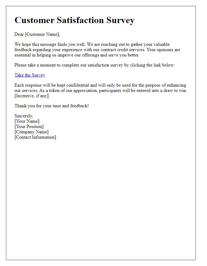 Letter template of satisfaction survey for contract credit services