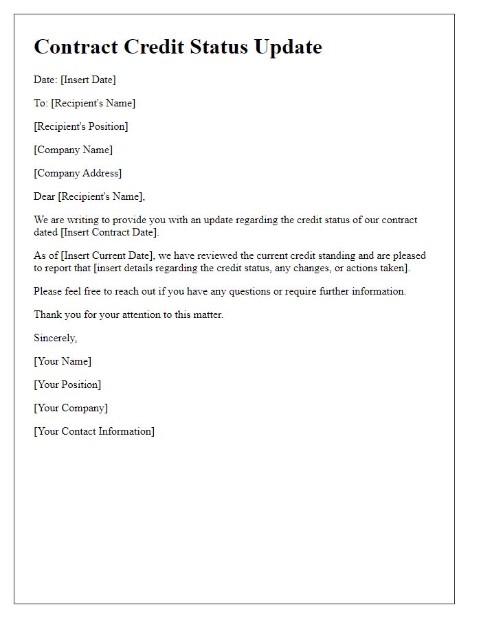 Letter template of update on contract credit status