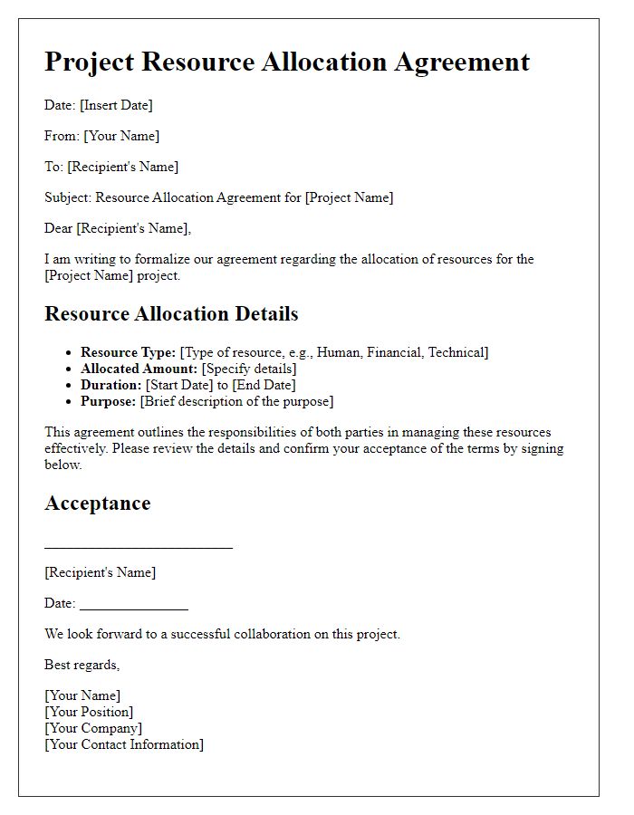 Letter template of project resource allocation agreement