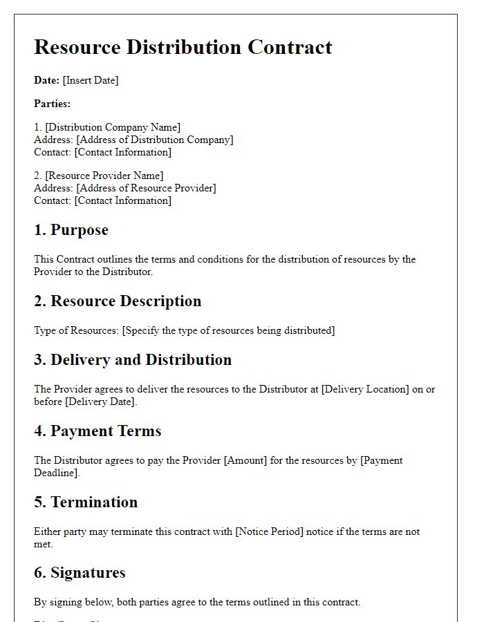 Letter template of resource distribution contract