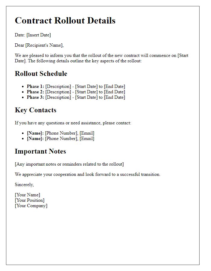 Letter template of contract rollout details.