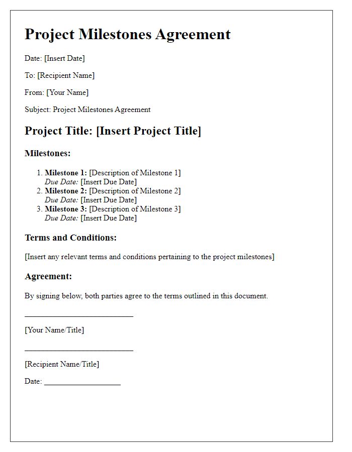 Letter template of project milestones for agreement