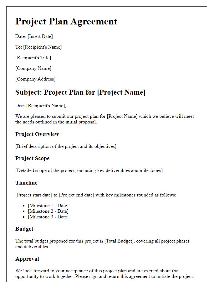 Letter template of project plan for contractual agreement