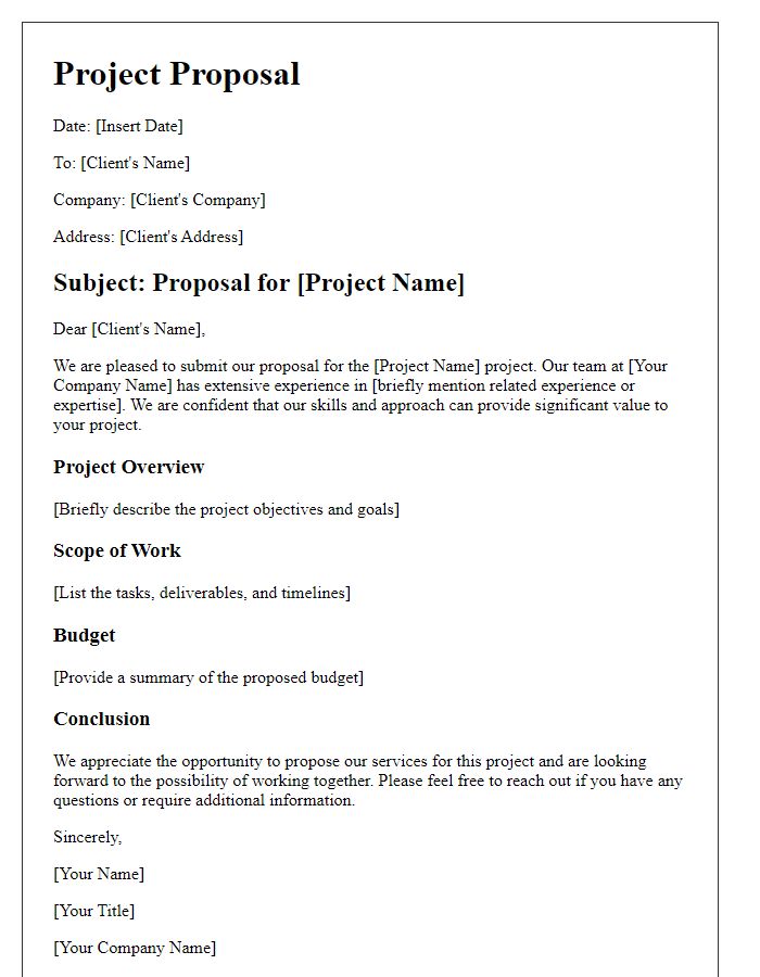 Letter template of project proposal for client contract