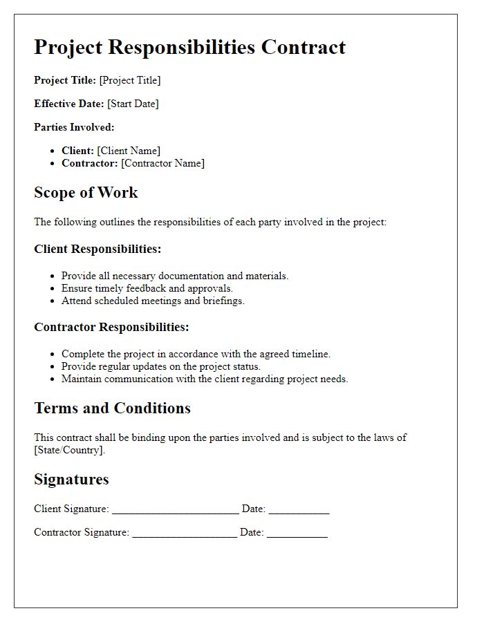 Letter template of project responsibilities in contract form