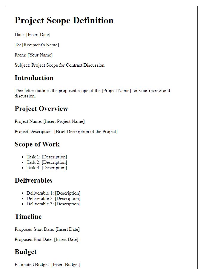 Letter template of project scope for contract discussion