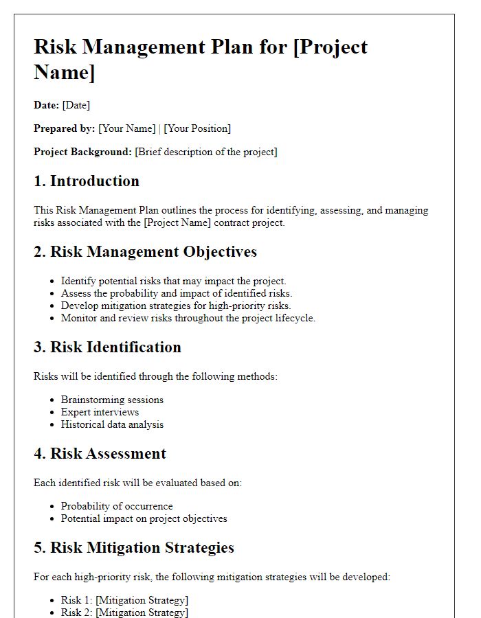 Letter template of risk management plan for contract projects