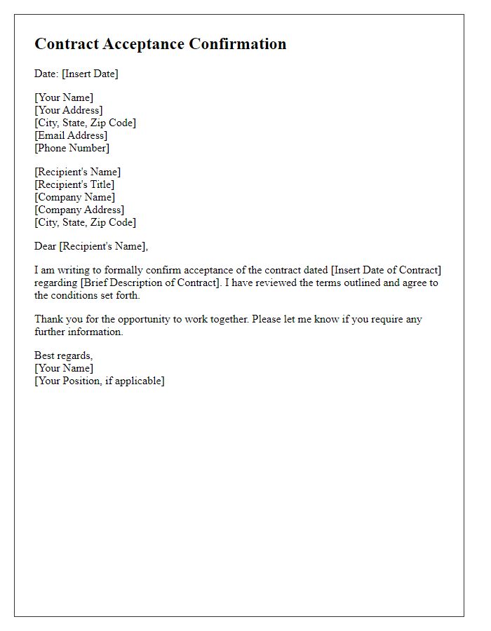 Letter template of Contract Acceptance Confirmation
