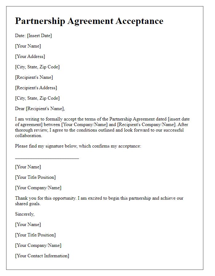 Letter template of Partnership Agreement Acceptance