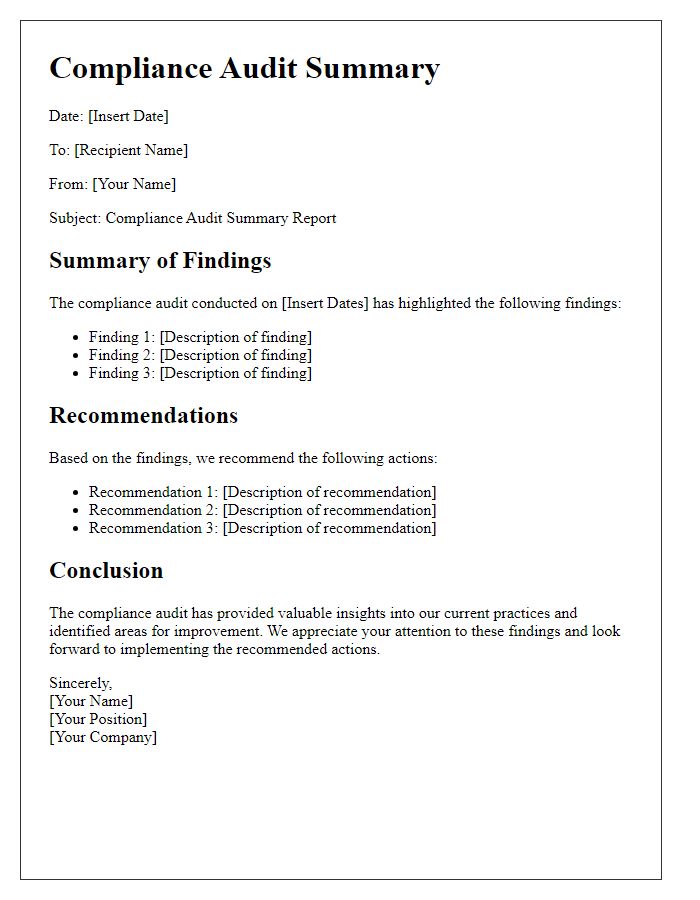 Letter template of compliance audit summary