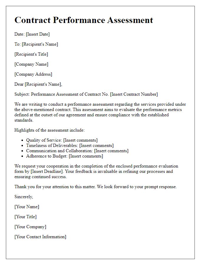 Letter template of contract performance assessment