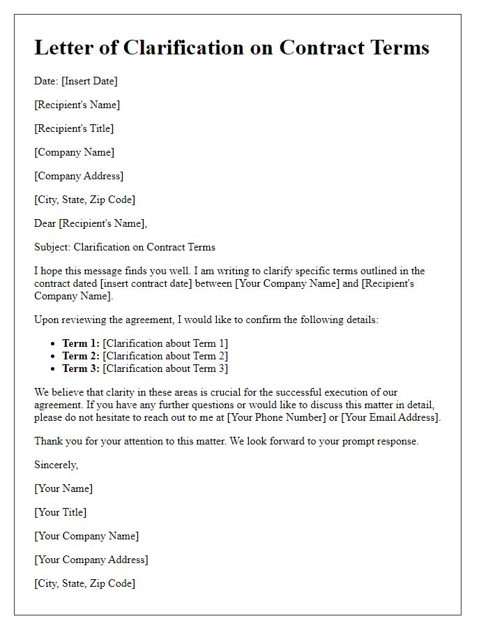 Letter template of Clarification on Contract Terms