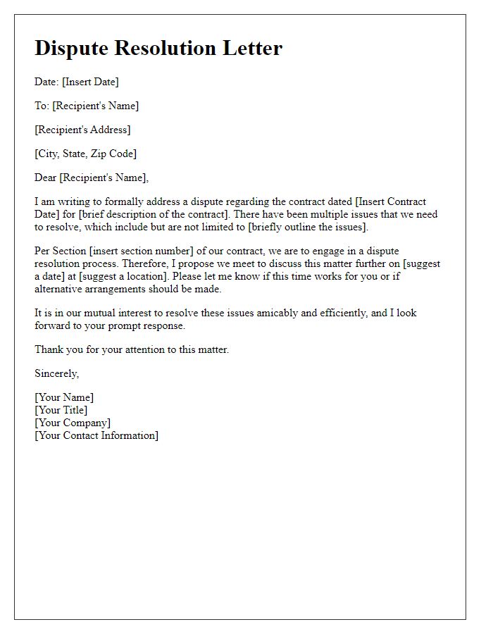 Letter template of Dispute Resolution for Contract Issues